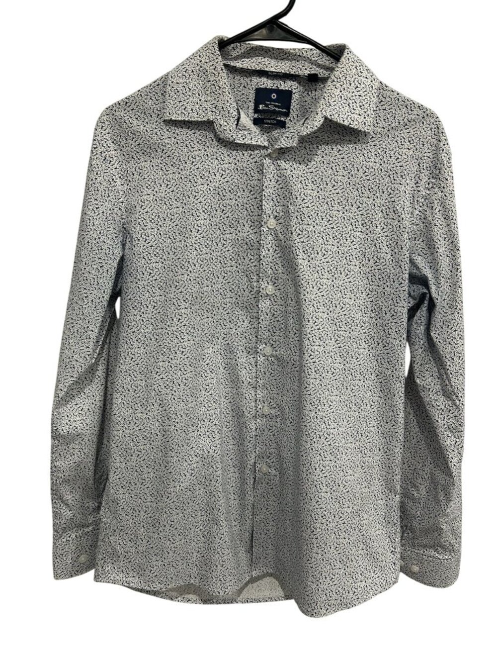 Ben Sherman Medium Slim Fit Stretch White Navy Abstract Print Shirt Collegiate